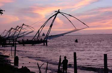 Dawn at chinese fishing nets in Kochi